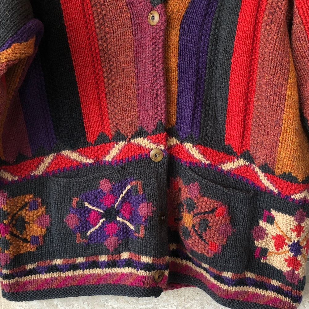Segrets Sun Prints Colourful Shetland Wool Hand Knit Cardigan - Picture 8 of 12